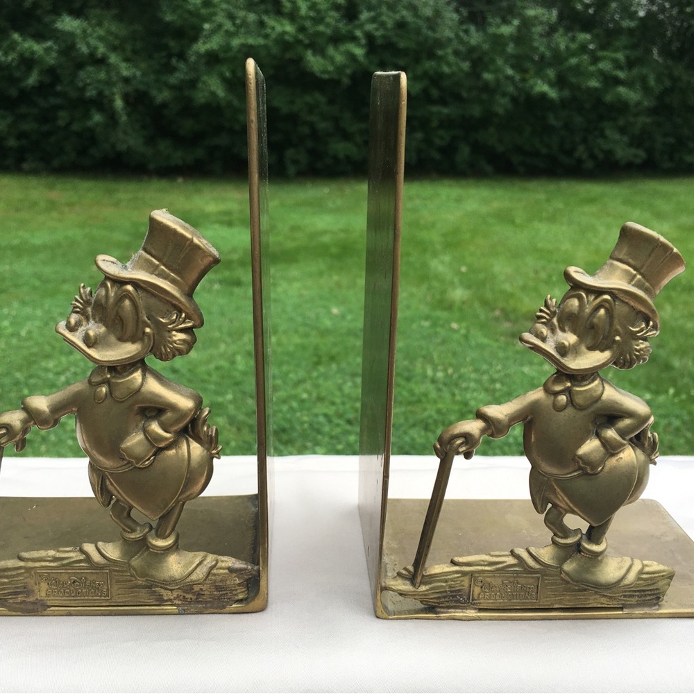 Walt Disney Productions Scrooge McDuck Brass Bookends Vintage